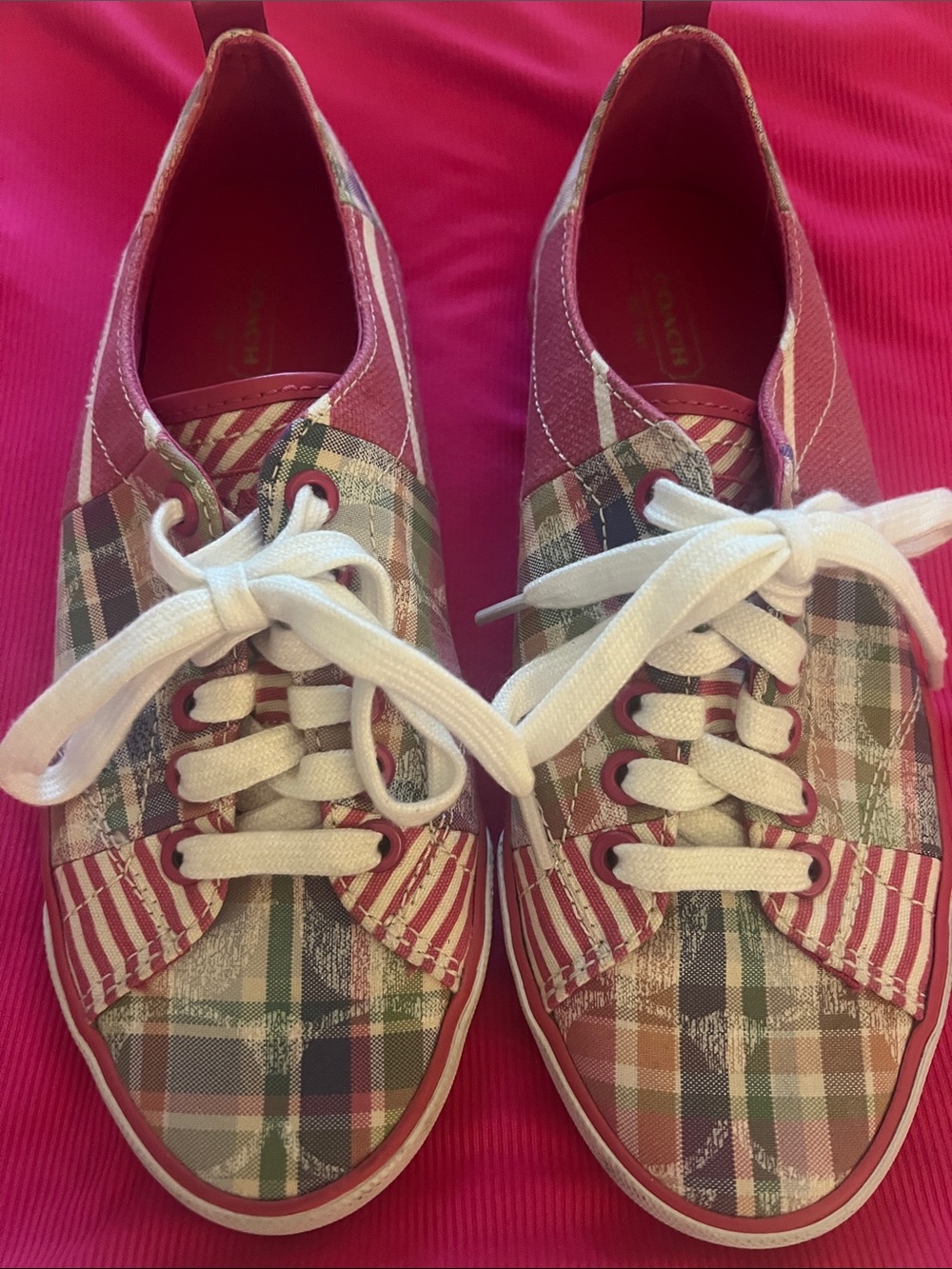 Coach Pink Plaid Lace-Up Sneakers with White Laces - Picture 2 of 4